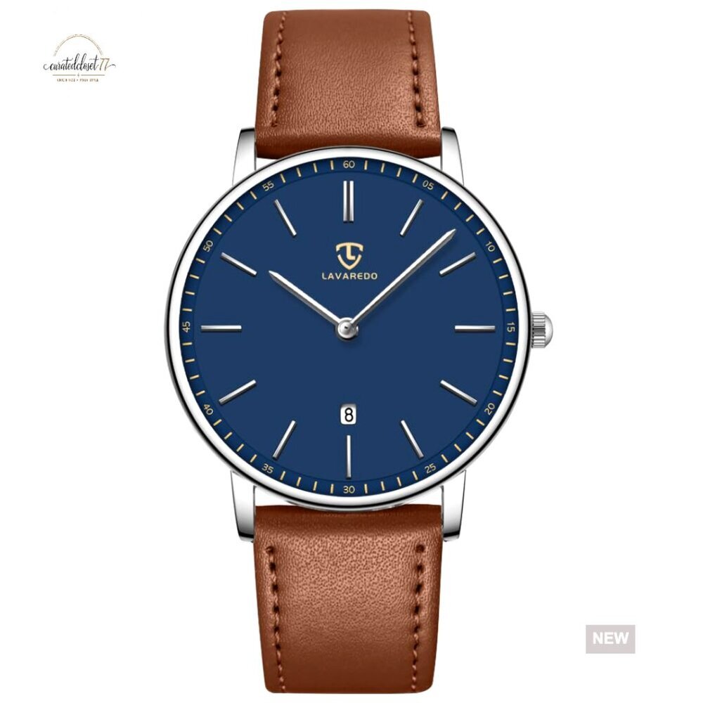 Minimalist Analog Leather Watch Ultra Thin Classic Mens Timepiece Date Display